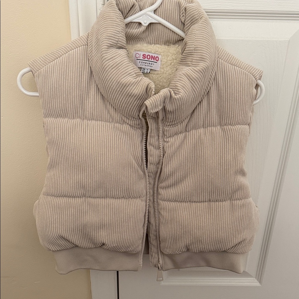 Ci Sono Corduroy Beige Puffer Vest